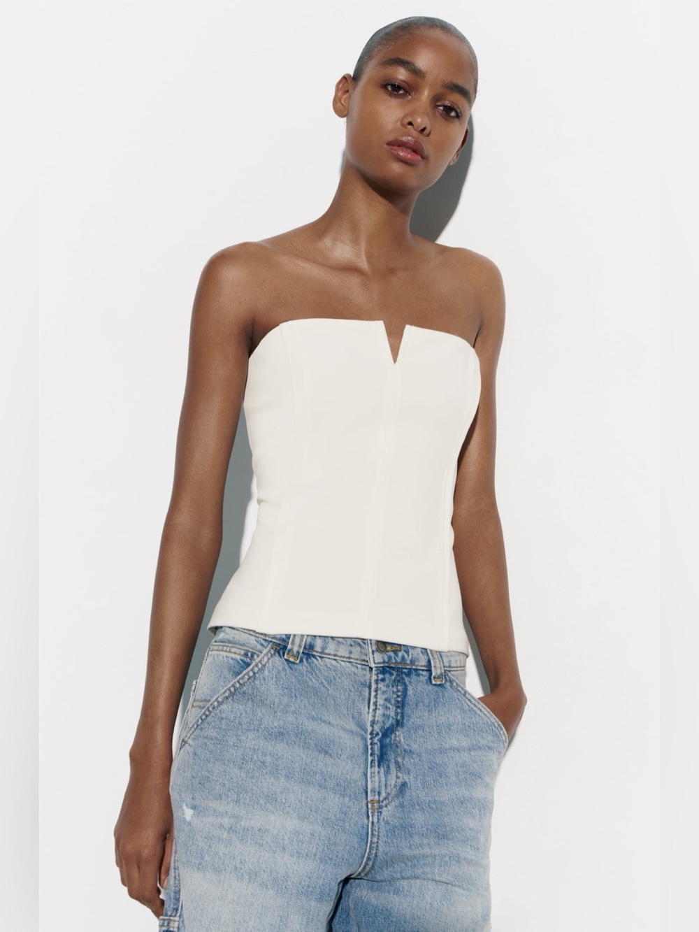 Brand New Zara White Strapless Corset Seamed Bustier Summer Tube Top Size Small